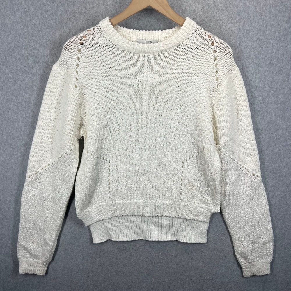 Dagmar Sweater Women S Cream Cotton Blend Pointelle Knit Pullover EUC